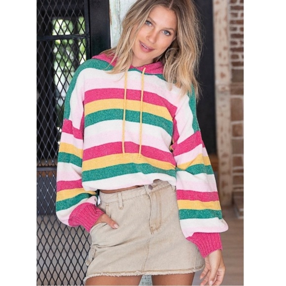POL Tops - 🌈🌈Rainbow Striped Chenille Hoodie